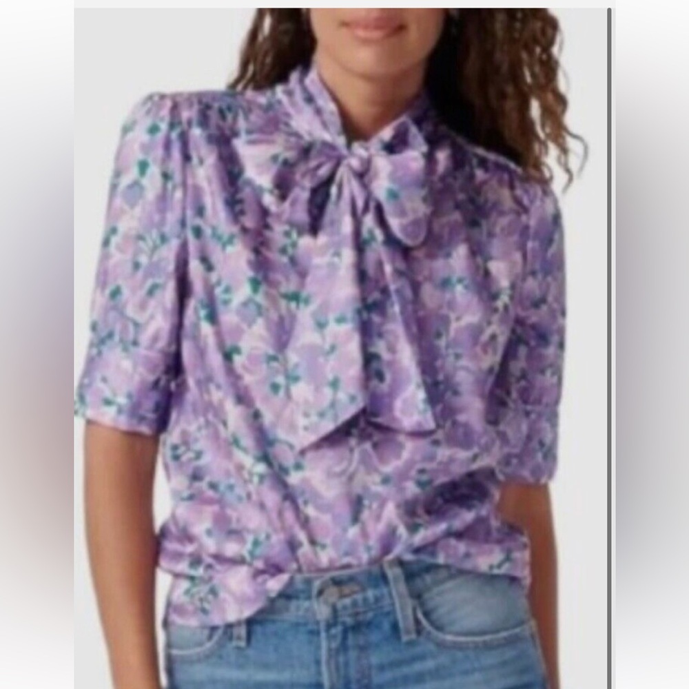 J. Crew Collection Purple Floral tie neck blouse (small)